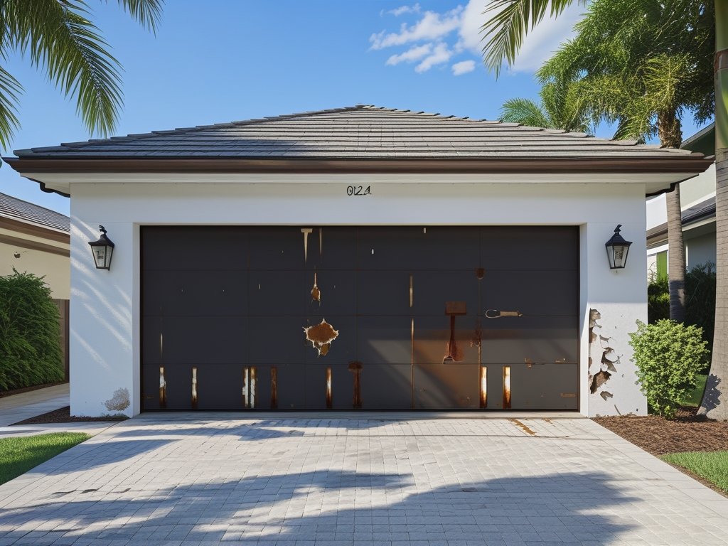 Before: old worn garage door