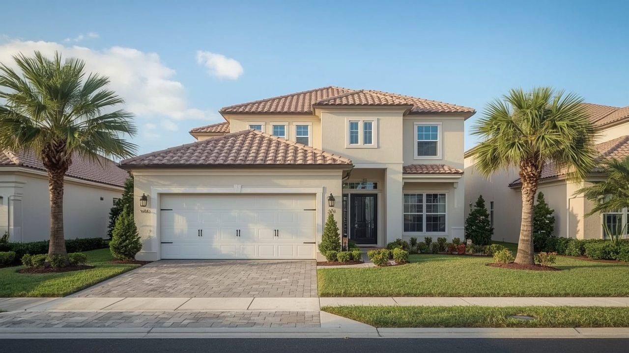 Modern garage door on a stucco home in Cooper City, FL