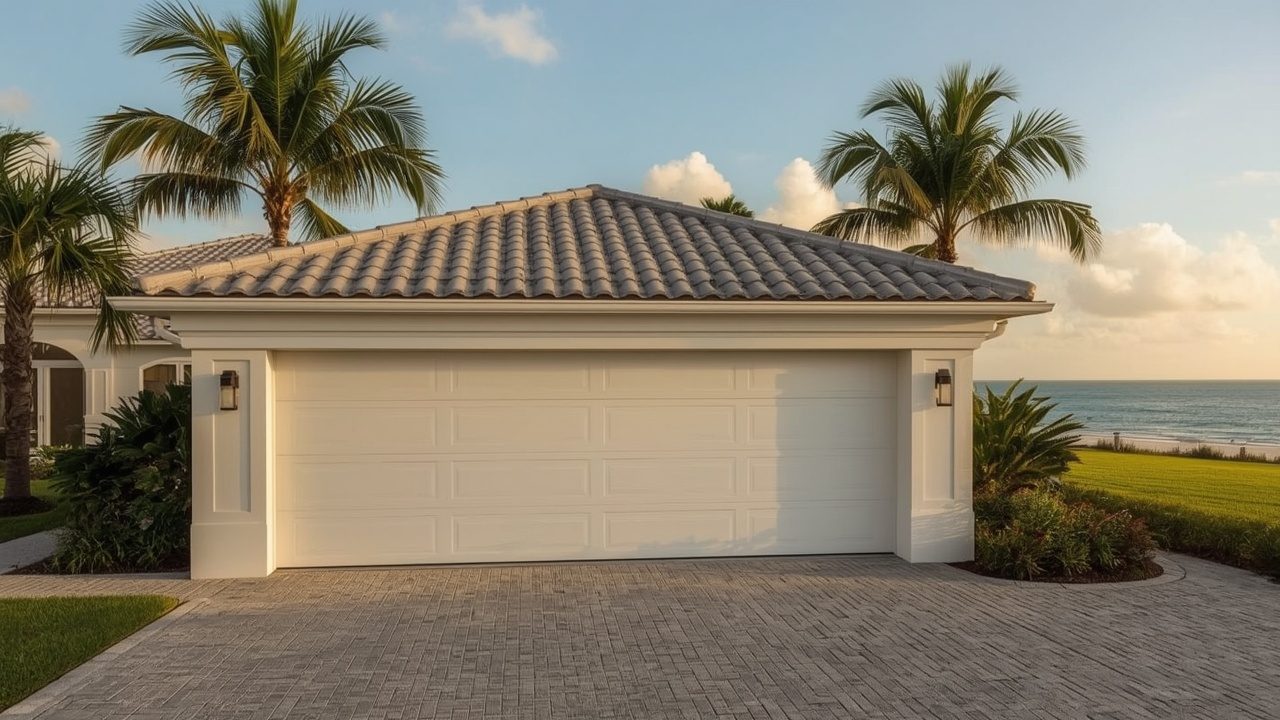 Hurricane-rated garage door on an oceanfront mansion in Hillsboro Beach, FL