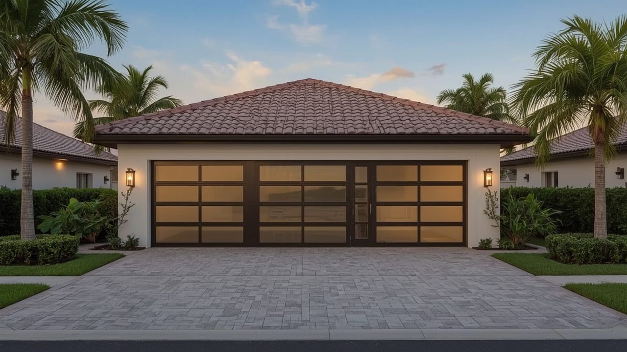 Hurricane-rated garage door on a coastal home in Hollywood, FL