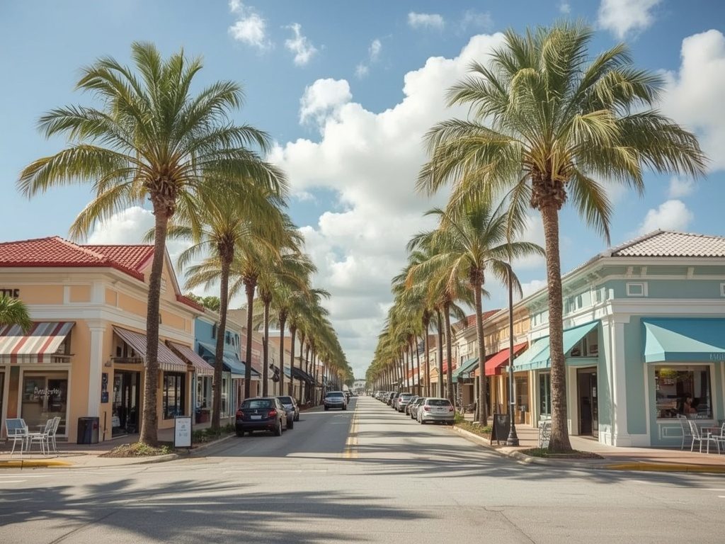 Pastel beach village main street
