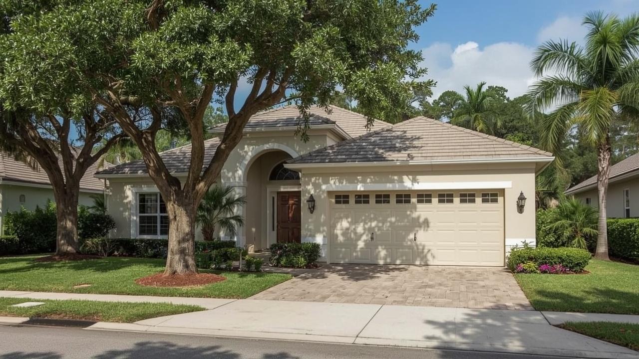 New garage door on a stucco home in Lauderdale Lakes, FL