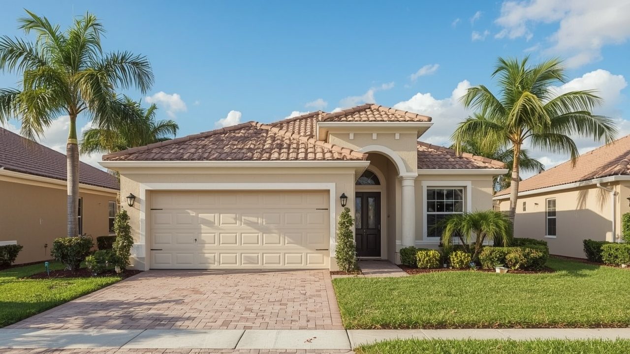 Modern garage door on a stucco home in Pembroke Pines, FL