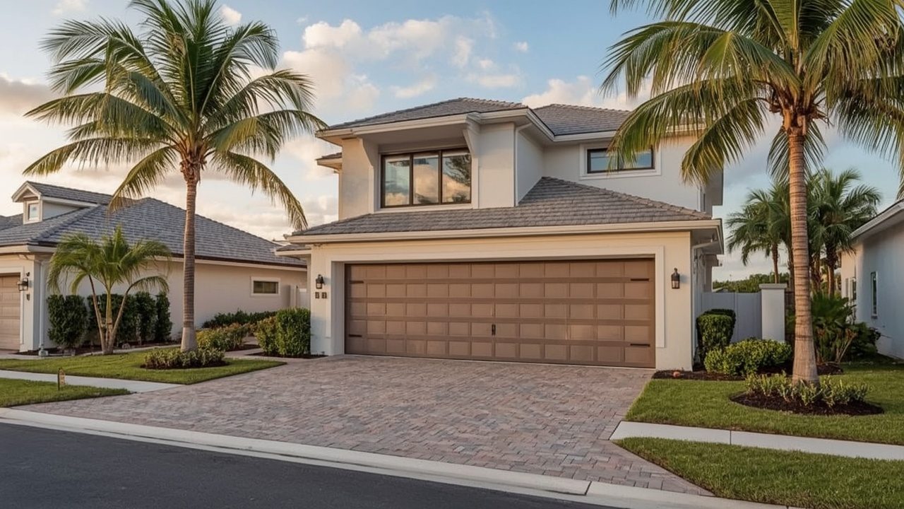 Hurricane-rated garage door on a coastal home in Pompano Beach, FL