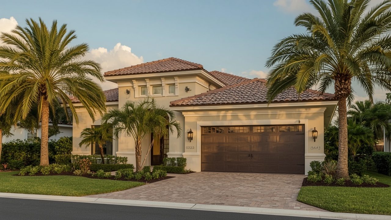 Modern garage door on a Mediterranean luxury home in Weston, FL