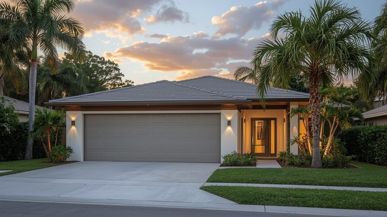 Modern garage door on a mid-century home in Wilton Manors, FL