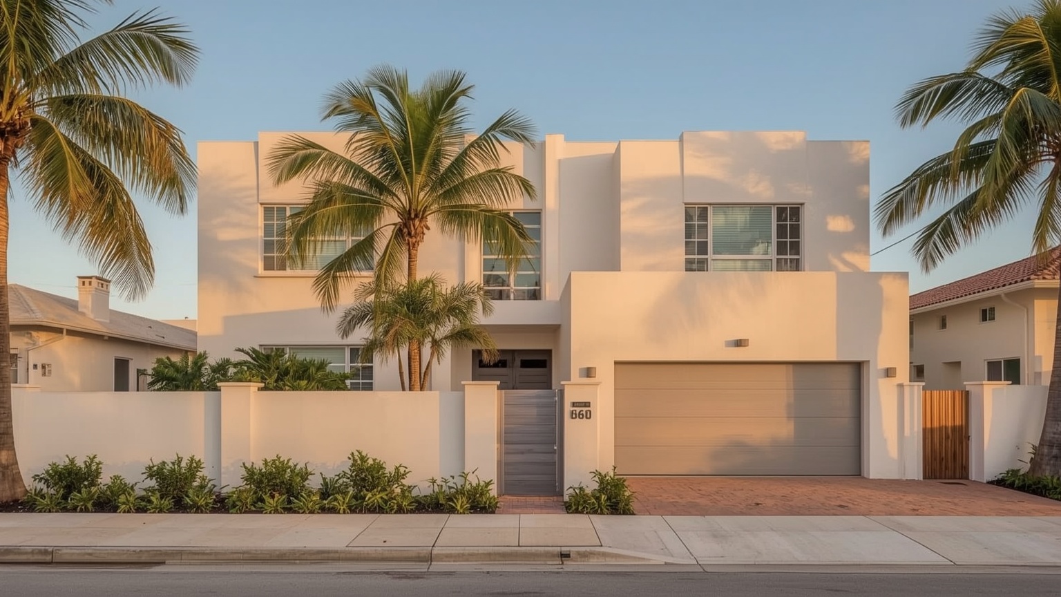 Art Deco home in Miami Beach FL with modern garage door