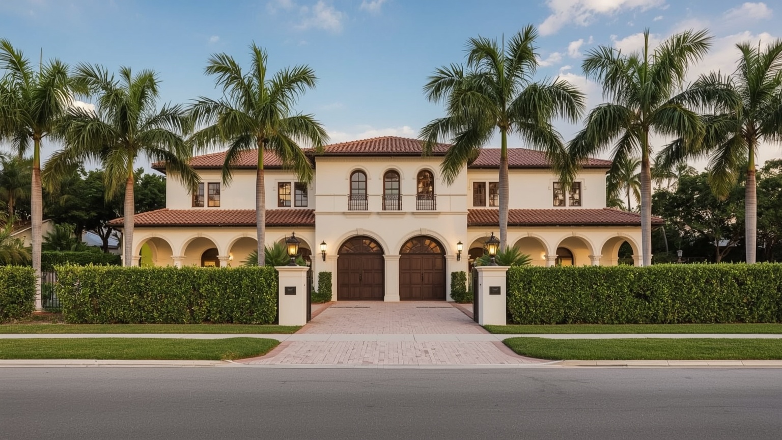 Mediterranean estate home in Palm Beach FL with double-bay garage door