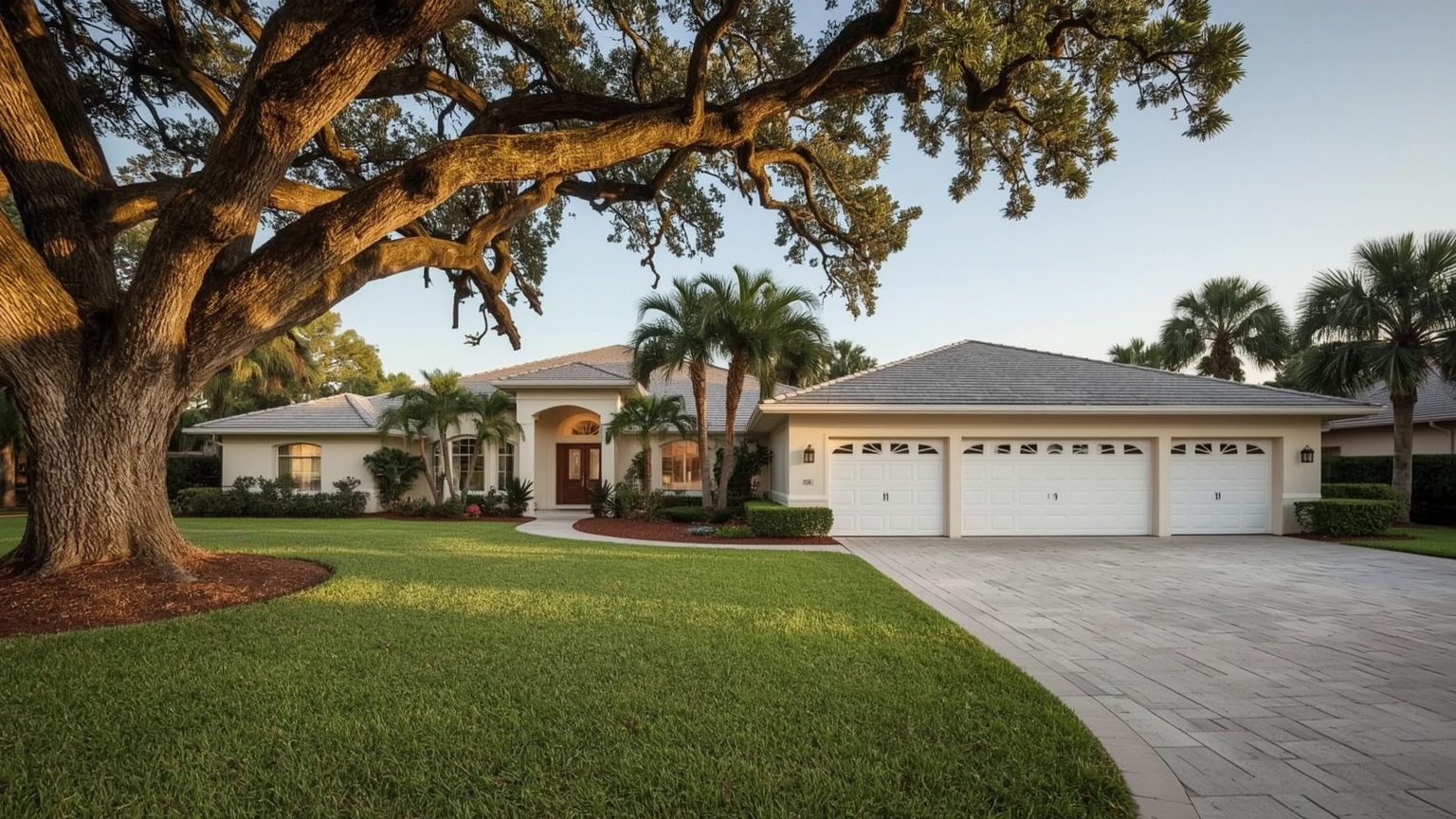 Estate home in Pinecrest FL with three-bay garage doors