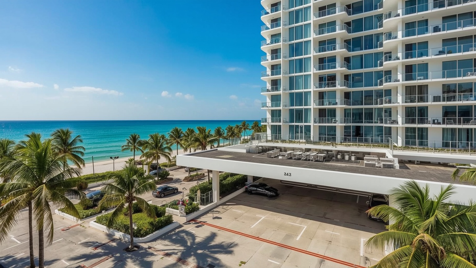 Oceanfront high-rise in Sunny Isles Beach FL with garage entry