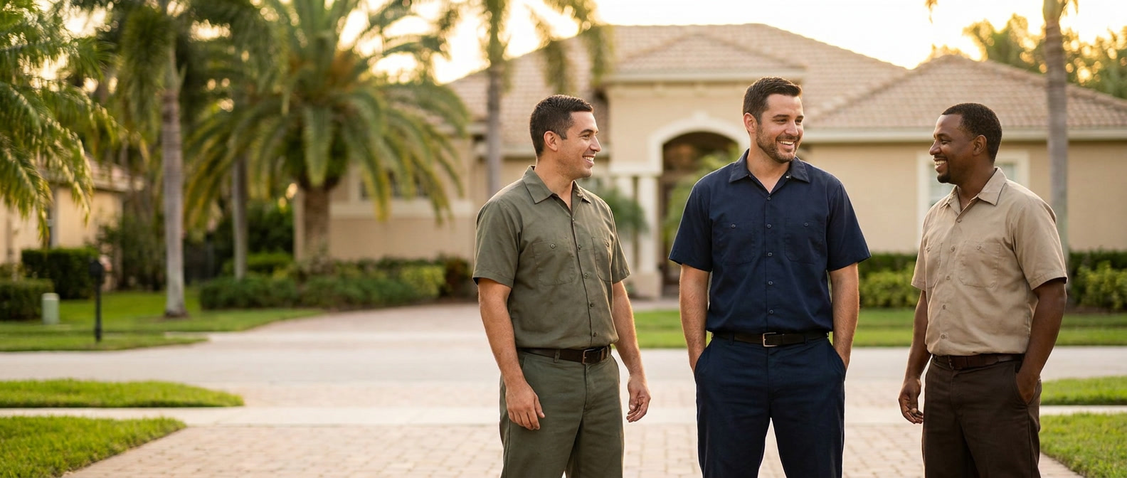Garage Door Pros team in front of a Florida home